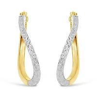 10K Yellow and White Gold Diamond Cut Twisted Hoops