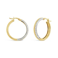 10K Yellow and White Gold Diamond Cut Round Hoops