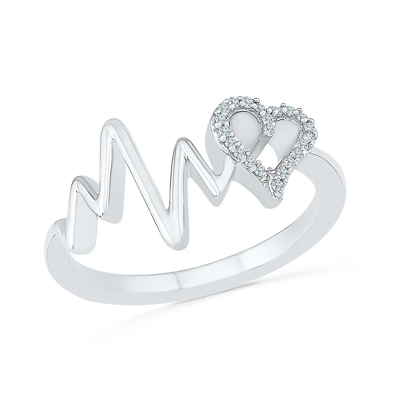 Sterling Silver Diamond Heartbeat Ring