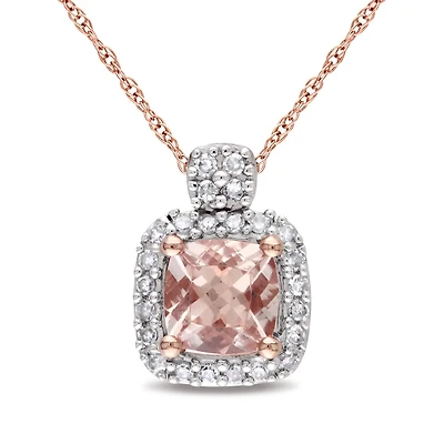 Julianna B 10K Rose Gold Morganite & 0.10Ctw Diamond Pendant With Chain