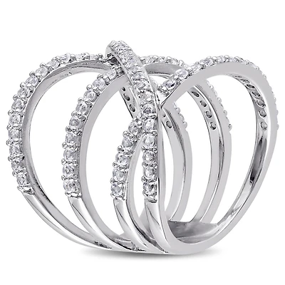 Julianna B Sterling Silver White Topaz Crossover Split Shank Ring