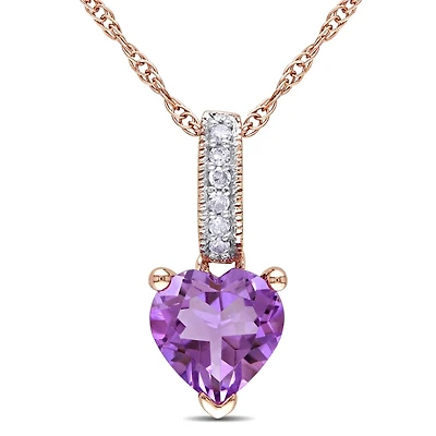 Julianna B 10K Rose Gold Amethyst & Diamond Heart Pendant