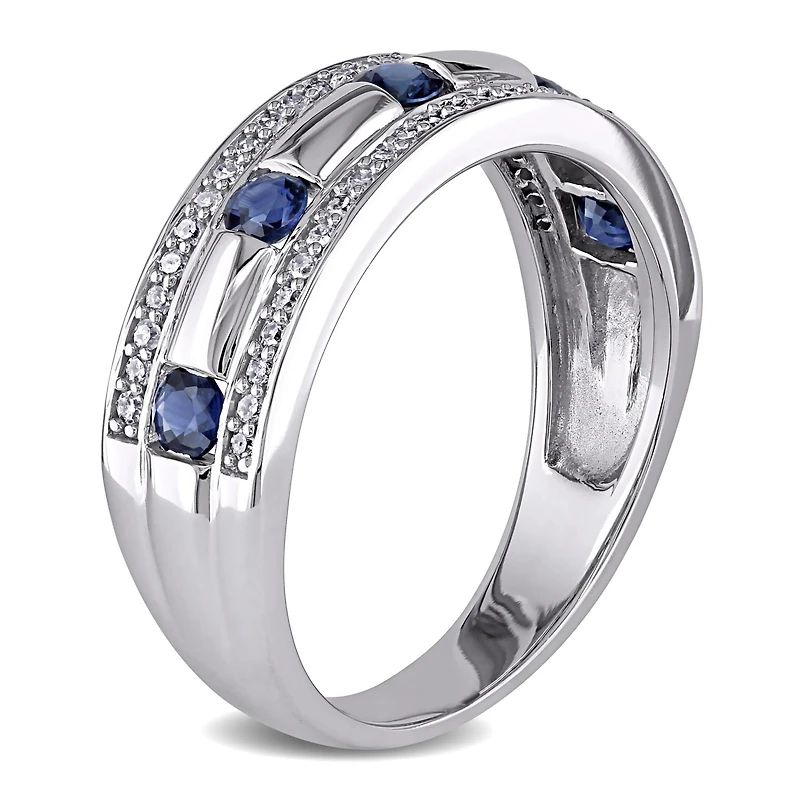 Julianna B 10K White Gold 0.25CTW Diamond & Sapphire Anniversary Band