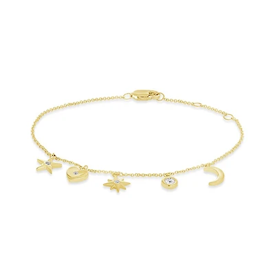 10K Yellow Gold 0.03Ctw Charm Bracelet