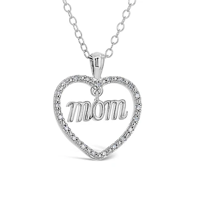 Sterling Silver Diamond Mom Pendant