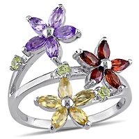 Julianna B Sterling Silver Amethyst Garnet & Citrine Floral Ring