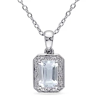 Julianna B Sterling Silver Aquamarine & Diamond Pendant with Chain