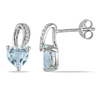 Julianna B Sterling Silver Aquamarine & Diamond Earrings