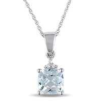 Julianna B 10K White Gold Aquamarine & Diamond Fashion Pendant with Chain