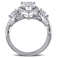 Julianna B Sterling Silver Halo Pear Shaped Cubic Zirconia Bridal Set