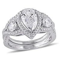 Julianna B Sterling Silver Halo Pear Shaped Cubic Zirconia Bridal Set