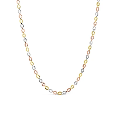 10K Yellow White and Rose Gold Diamond Cut Links Necklace