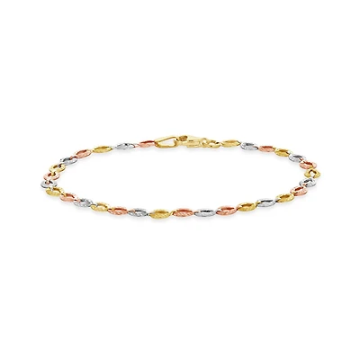 10K Yellow White and Rose Gold Diamond Cut Links Bracelet