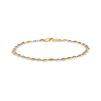 10K Yellow White and Rose Gold Diamond Cut Links Bracelet