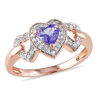 Julianna B Rose Plated Sterling Silver Tanzanite & 0.14CTW Diamond Heart Ring