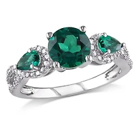 Julianna B Sterling Silver Created Emerald & 0.16CT Diamond Infinity Ring