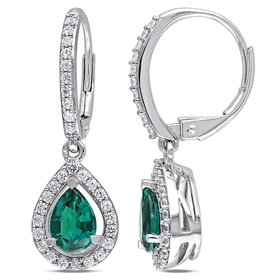 Julianna B Sterling Silver Created Emerald & White Sapphire Teardrop Earrings