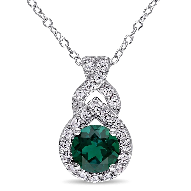 Julianna B Sterling Silver Created Emerald & Created White Sapphire Pendant