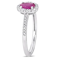 Julianna B 10K White Gold Ruby & 0.12CTW Diamond Halo Fashion Ring