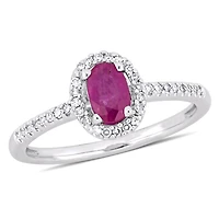 Julianna B 10K White Gold Ruby & 0.12CTW Diamond Halo Fashion Ring