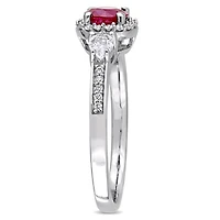 Julianna B 14K White Gold Ruby White Sapphire & 0.12CT Diamond Halo Ring