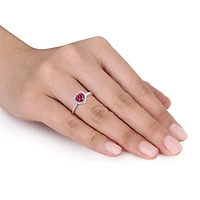 Julianna B Sterling Silver Created Ruby & 0.10Ct Diamond Heart Halo Ring