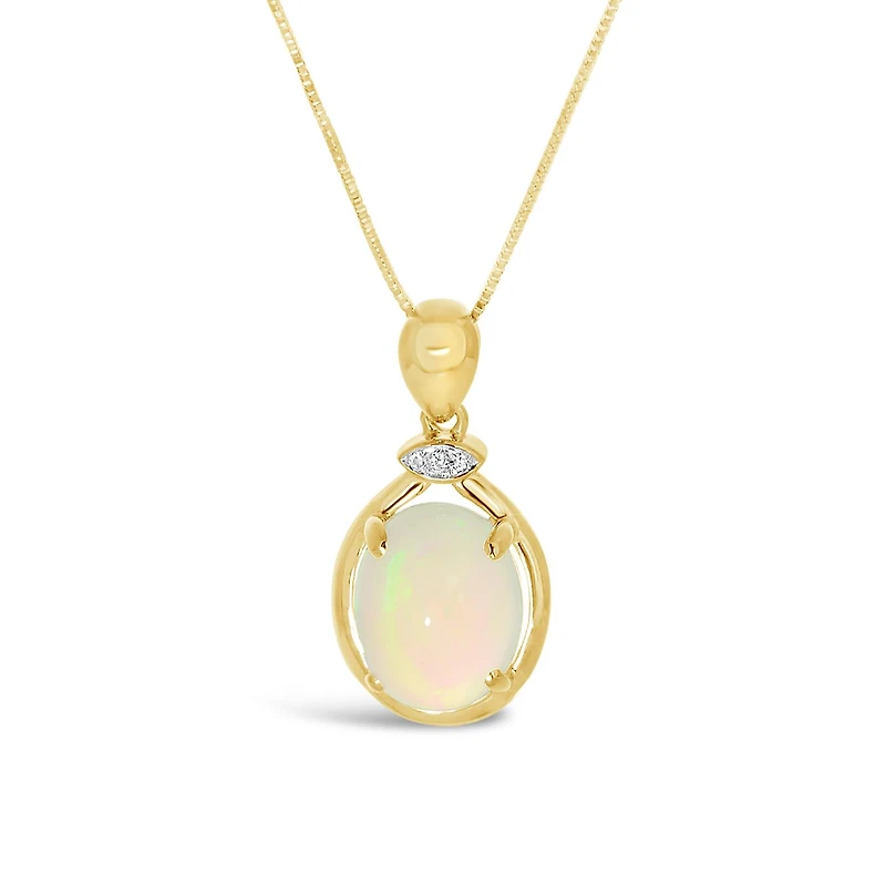 10K Yellow Gold Opal & Diamond Pendant