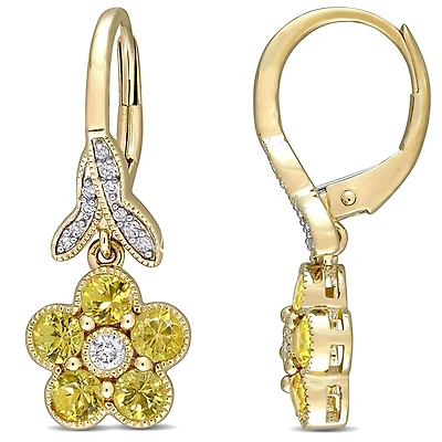 Julianna B 10K Yellow Gold Yellow Sapphire & 0.14Ctw Diamond Earrings
