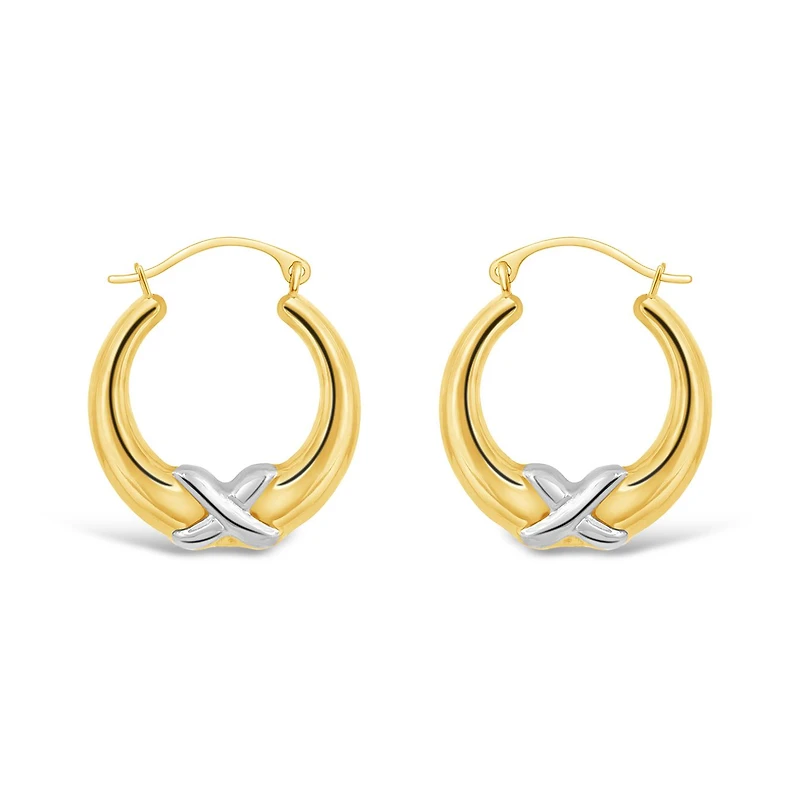 10K Yellow and White Gold Kiss Creole Earrings