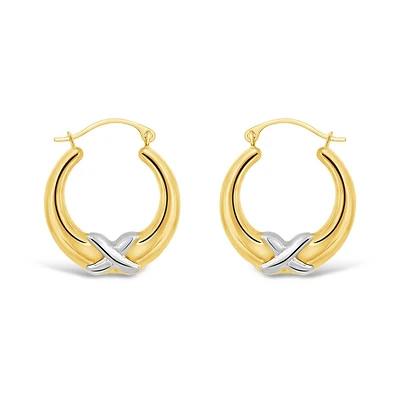 10K Yellow and White Gold Kiss Creole Earrings