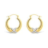 10K Yellow and White Gold Kiss Creole Earrings