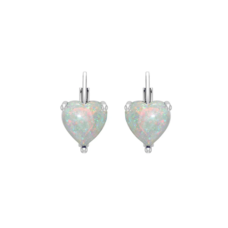 Sterling Silver Created Opal Heart Earrings