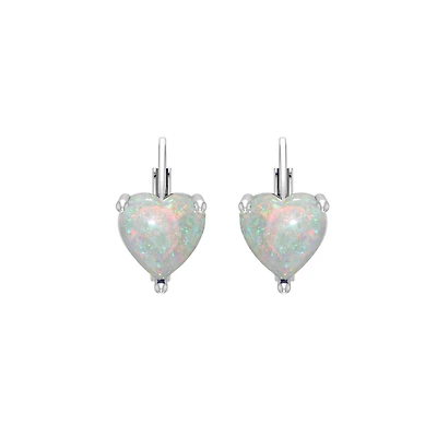 Sterling Silver Created Opal Heart Earrings