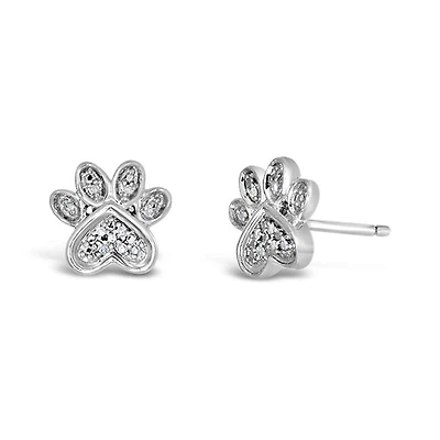 Charming Pets Sterling Silver Diamond Paw Studs