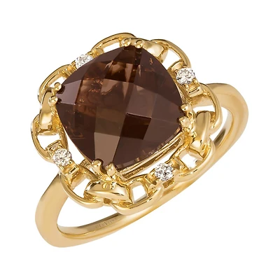 Le Vian 14K Yellow Gold Smoky Quartz & 0.06CT Diamond Ring