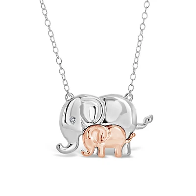 Sterling Silver Rose Gold Plated Diamond Elephant Pendant