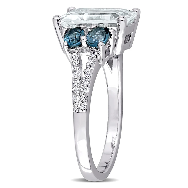 Julianna B Sterling Silver Aquamarine Blue Topaz & 0.10CTW Diamond Fashion Ring