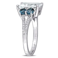 Julianna B Sterling Silver Aquamarine Blue Topaz & 0.10CTW Diamond Fashion Ring