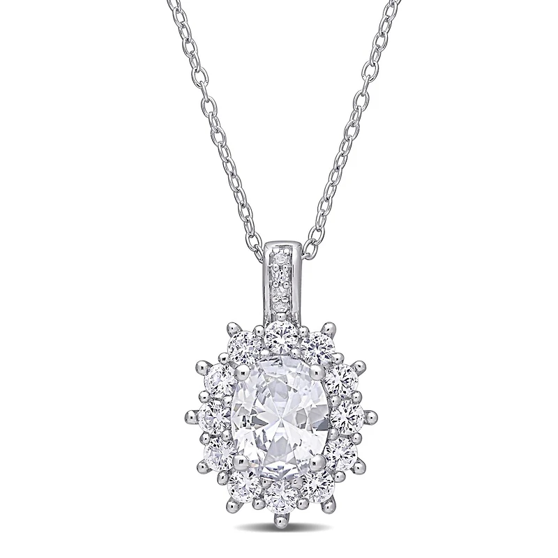 Julianna B Sterling Silver Created White Sapphire & 0.02CTW Diamond Necklace