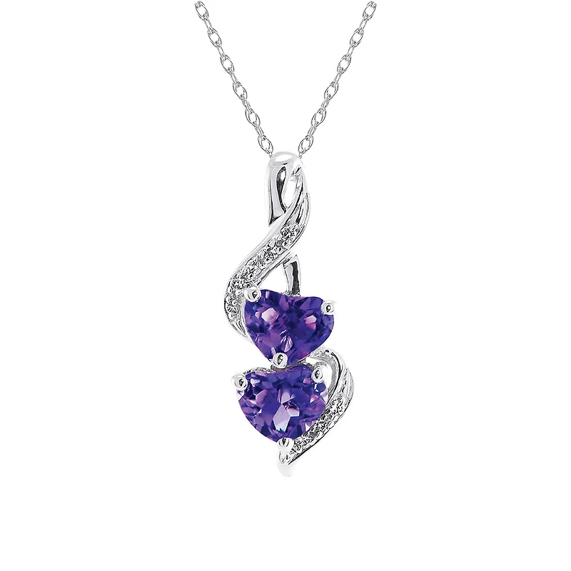 Sterling Silver Amethyst & Created White Sapphire Heart Pendant with Chain