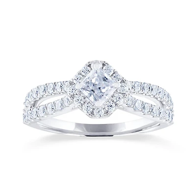 Diamond Revelations 14K White Gold 0.95CTW Princess Cut Halo Bridal Ring