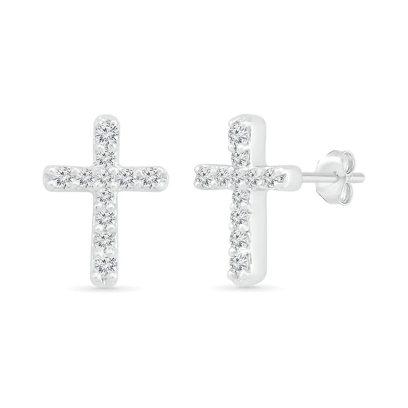 10K White Gold 0.10CTW Diamond Cross Earrings