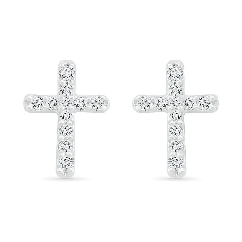 10K White Gold 0.10CTW Diamond Cross Earrings