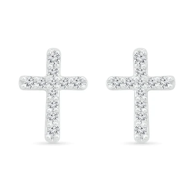 10K White Gold 0.10CTW Diamond Cross Earrings