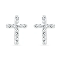10K White Gold 0.10CTW Diamond Cross Earrings