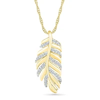 10K White Gold 0.10CTW Diamond Feather Pendant