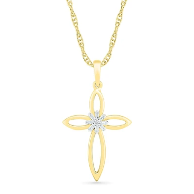 10K Yellow Gold 0.05CTW Diamond Cross Pendant
