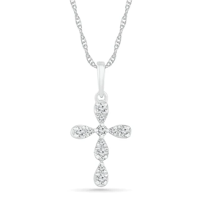 10K White Gold 0.10CTW Diamond Cross Pendant