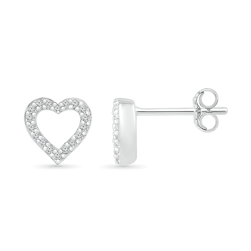 10K White Gold 0.05CTW Diamond Heart Earrings