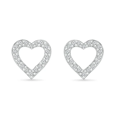 10K White Gold 0.05CTW Diamond Heart Earrings